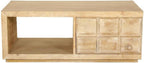 Pemberly Row 3Pc Wood Cocktail and End Table Set, Bleached Natural Finish, Mango Wood, Includes Storage Drawers and Shelves, Rectangular Coffee Table with Casters, Living Room Furniture Set