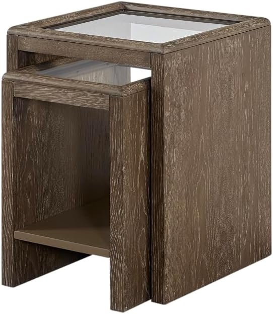 Nesting Tables with Glass Top Cocoa - Brown Solid Wood and MDF | Includes built-in lower shelf for storage and display