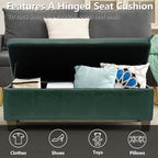51 Inch Storage Ottoman, Storage Bench with Safety Hinge, Upholstered Synthetic Leather Ottoman Bench for Bedroom, Living Room, Entryway, Hallway, Foot Rest, Support 500lbs