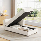 VANOMi Oversized 70.47'' Chaise Lounge Chair with Storage, Boucle White | Upholstered Sofa Bed with Thick Cushion, Left Armrest, Leisure Recliner Chair for Living Room, Bedroom, Indoor, Back Pillow