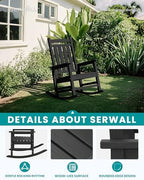 SERWALL Outdoor Rocking Chair Set of 4, HDPE Rocker for Adults, Black | 21.1" Widened Seat adds Extra Comfort, Oversized Rocking Chair for Adults, All Weather Porch Rocker for Lawn Garden