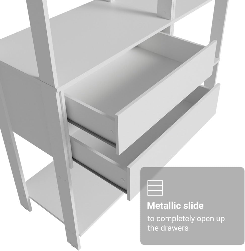 Madesa Kitchen Pantry Storage Rack with 2 Drawers, 7 Shelves and Hanging Space 51" L Multiuse Modular Cabinet for Kitchen Organization - White