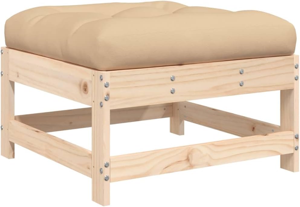 vidaXL Patio Furniture, Outdoor Ottoman Patio Footstool, Footrest Seat with Cushions for Garden Yard Deck Backyard, Solid Wood Pine