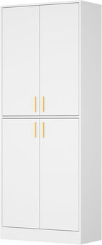 Cozy Castle Kitchen Pantry Cabinet, 71" Tall Wood Storage Cabinet with Doors and Shelves 4 Doors Freestanding Cupboard for Dining Room Living Room Furniture, White