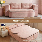 78.7" Futon Sofa Bed, Memory Foam Convertible Couch, Pink | Sophisticated comfort with premium corduroy, one-flip conversion, built-in blanket, and ergonomic support