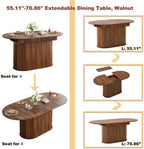 7-Piece Extendable Dining Room Set for 6, 55" - 71" Expandable Dining Table Set with 6 Tufted Upholstered Chairs, Mid-Century Modern Oval Dining Table Set for Home Holiday Gathering, Walnut