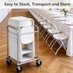 White Folding Chairs 2 Pack, Plastic Folding Chairs for Outside, Heavy Duty Foldable Chairs, Sturdy Metal Folding Chairs, 350 lbs Capacity, for Patio, Garden, Party