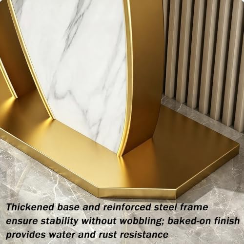 Zfmnoyev Entryway Table Console Hallway Table | Living Room Sofa Table with Rock Top and Metal Base, Modern Narrow Accent Table(Gold-A,100x30x80cm)