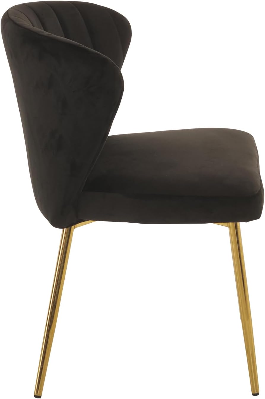 MOJAY Velvet Dining Chairs Set of 2, Modern Upholstered Dining Room Chairs with Gold Metal Legs, Accent Vanity Chairs for Kitchen, Living Room, Patio (Black)