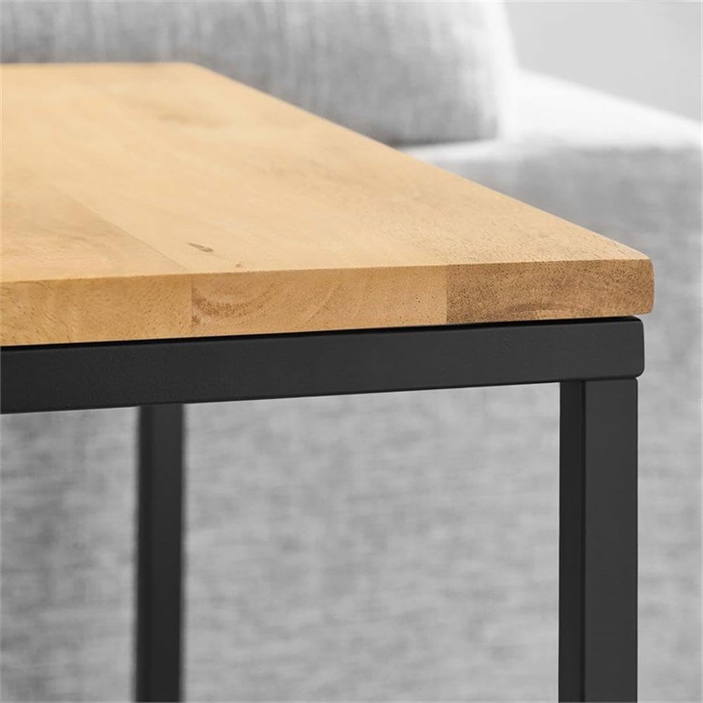 Pemberly Row Contemporary Square Wood and Metal Side Table, Solid Mango Wood Top, Powder-Coated Metal Frame, Oak Finish, 16.1 x 16.1 x 18.5 in, Non-Marking Floor Glides, Modern Accent Table for