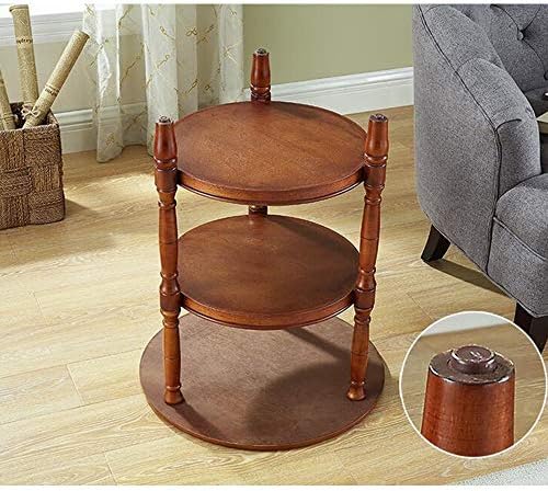 Telephone Table, Small Coffee Table,Telephone Side Table,Living Room Sofa Side Table,Three-Tier Storage Table,Round Solid Wood Table,2 Colors(Color:Walnut,Size:20.0720.07