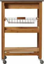 Boraam Aya Bamboo Kitchen Cart with Stainless Steel Top