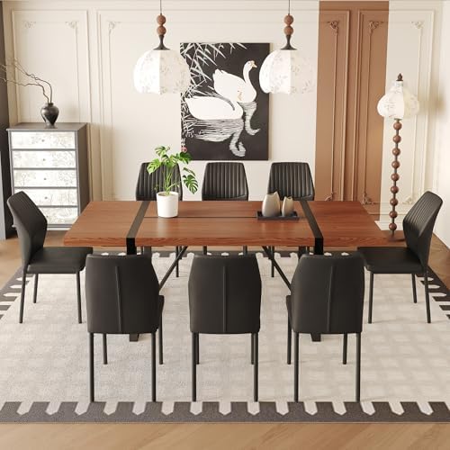 9 Piece Dining Table Set, 86.6'' Dining Table Set for 8,Wooden Table with Chairs Set, Ideal for Home, Kitchen Room & Conference Area