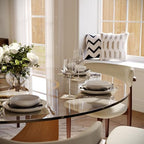 POVISON Round Dining Table for 4, 51" Glass Tabletop Dining Table with Bronze Carbon Steel Pedestal, Modern Dining Room Table for Kitchen, Living Room (Table Only)
