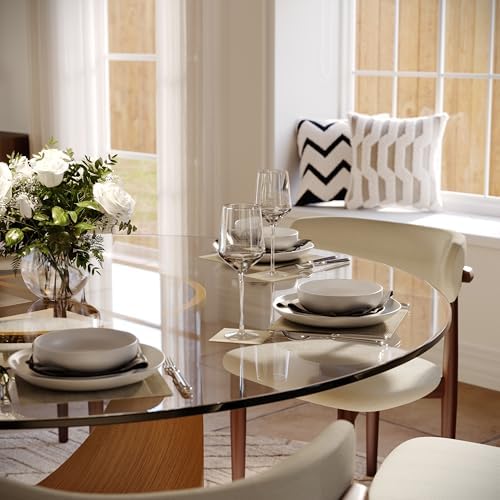 POVISON Round Dining Table for 4, 51" Glass Tabletop Dining Table with Bronze Carbon Steel Pedestal, Modern Dining Room Table for Kitchen, Living Room (Table Only)