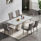 HomVent 68'' Silver Faux Marble Dining Table Set with 6 Grey Velvet Chair | Modern Rectangle Kitchen Table Set of 6 with Faux Marble Table Top & Stainless Steel Base Dining Set for Kitchen Dining Room