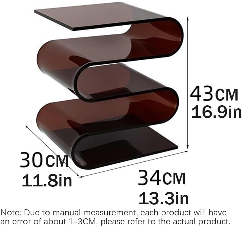 Acrylic S-Shaped Side Table, Modern Bedside Table, Brown, 11.8*13.3*16.9in