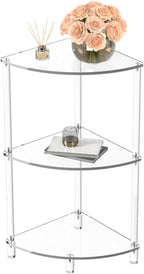Corner Shelf, 3 Tier Acrylic Corner Side Table, 25.6 inch Standing Triangle End Table, Modern Home Display and Storage Shelf, Small Bedside Tables for Bedroom, Living Room,