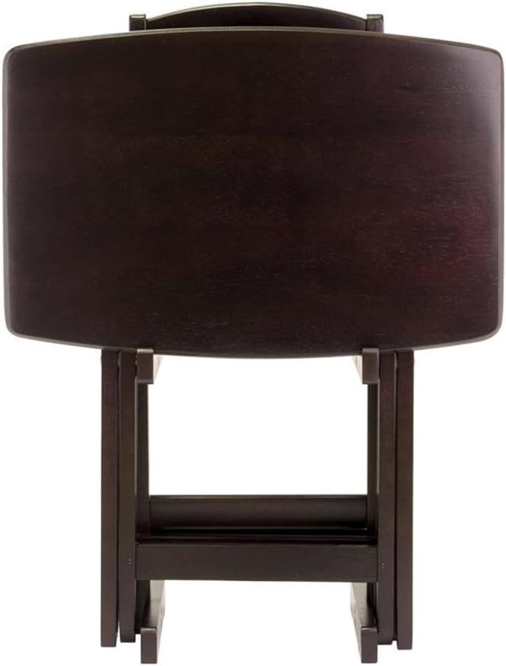 MAKLAINE 5-Piece Oversized Solid Wood Snack Table Set, Espresso Finish, Foldable Tables with Storage Stand, Rounded Corners, Durable Construction, Compact Living Room Furniture for Meals and