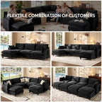Ihanherry 139" Oversized V-Shaped Modular Sectional Couch, 9-Seater Cloud Sofa with Corner & Movable Ottoman, Large Cushions, Chenille Deep Seat Living Room Furniture Set,Black