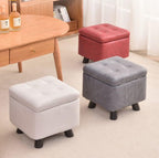 Premium Storage Ottoman Upholstered Square Foot Rest Stool with Sturdy Wood Legs,Thicken Foam Padded Seat Small Cube Storage Chest for Living Room Bedroom (Orange)