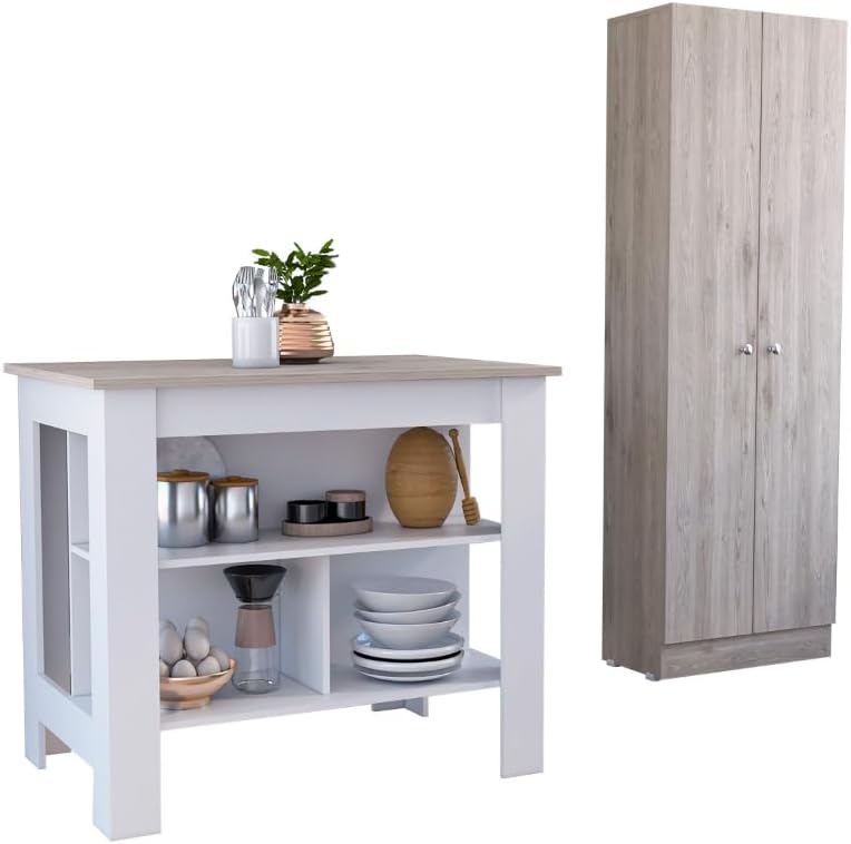 8-Shelf 2-Door Kitchen Island and Pantry Cabinet Set | Includes 8 shelves and 2 doors for expanded storage capacity