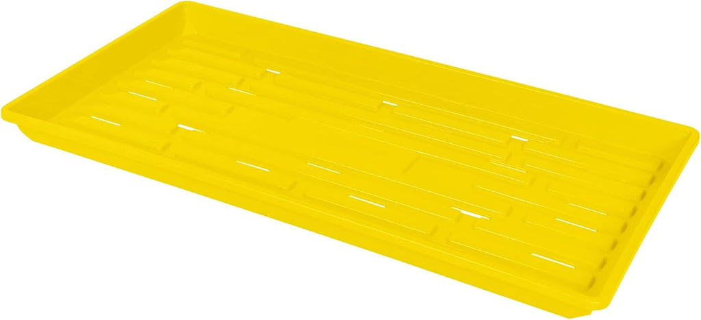 SUNPACK 10" x 20" Heavy Duty Shallow Plastic Seed Starting Tray, Yellow, 1" (Pack of 10) - Lined with Drainage Holes for Excess Water and Aeration, Ideal for Greenhouses or Indoor Gardening