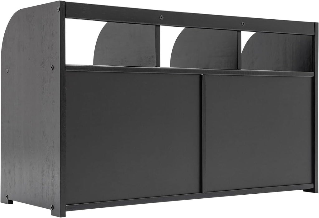 Storage Organizer Countertop Cabinet Bamboo Kitchen Pantry Sideboard Freestanding Kitchen Cabinet Top Floor Open Design 26.4 * 9.8 * 15.3in Adjustable Shelf Height with Cupboard Doors