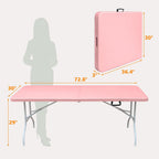 6 FT Folding Table with Carry Handle, Portable Fold-in-Half Plastic Table, Rectangle Foldable Table for Indoor/Outdoor Beautiful Pink