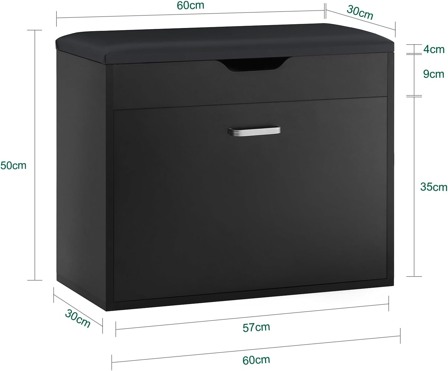 SoBuy Small Shoe Bench, Narrow Shoe Cabinet with Folding Padded Seat, Small Space Shoe Rack, Black 23.6" x 11.8" x 19.3"