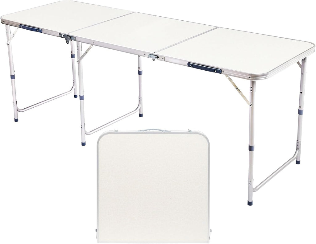 6FT Folding Dining Table, Portable Aluminum Picnic Table with Adjustable Height, Foldable Lightweight Collapsible Camp Table Desk with Carrying Handle for Indoor Outdoor Activities Events