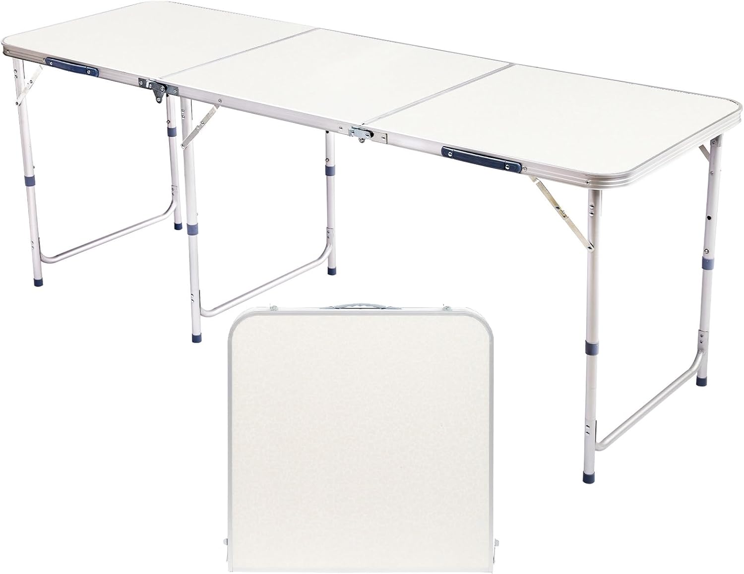 6FT Folding Dining Table, Portable Aluminum Picnic Table with Adjustable Height, Foldable Lightweight Collapsible Camp Table Desk with Carrying Handle for Indoor Outdoor Activities Events