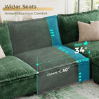 KKL Large V-Shaped Modular Sectional Sofa, 7 Seater Cloud Couch with Ottoman, Chenille Sectional Couches for Living Room, Apartment, Green | Chenille Oversized Sectional Couches for Living Room, Apartment, Green