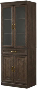 Furnifact Brown Glass Door Pantry Cabinet, Durable Construction, Anti-Tip, Secure Storage, Sleek Design, Kitchen Organization, Spacious, Easy Access