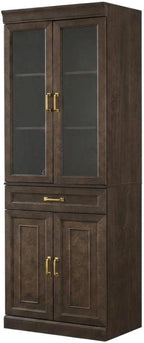 Furnifact Brown Glass Door Pantry Cabinet, Durable Construction, Anti-Tip, Secure Storage, Sleek Design, Kitchen Organization, Spacious, Easy Access