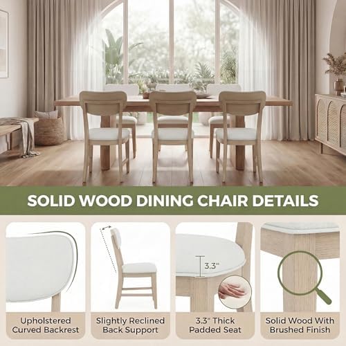COLAMY Solid Wood Dining Chairs Set of 2, Mid Century Modern Upholstered Kitchen Chairs with 3.3" Thick Cushion & Anti-Slip Pads, Farmhouse Rubber Wood Dining Room Chairs, Oak Nature