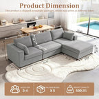 Oversized L Shaped Sectional Couch for Living Room, Extra Wide Deep Seat Couch with Covers Removable, Modern Luxury Chenille Modular Sectional Sofa, Cloud Couch for Apartment, Light Gray