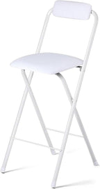 Tall Folding Stool Chair, 22/24/26/28/30 Inch Folding Bar Stool with Backrest and Padded, Portable Indoor Counter Bar Stools, Home Adults Breakfast Stool(White,30 inch(75 cm))