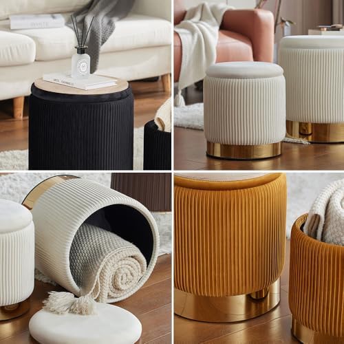 Round Ottoman with Storage Set of 2 Upholstered Velvet Vanity Stool Small Ottoman Coffee Table, Foot Stool, Removable Lid, for Living Room, Bedroom, Hallway, Easy Assembly (Gray)