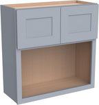 Solid Wood Shaker Wall Cabinet for Microwave – Space-Saving RTA with Open Shelves, Perfect Kitchen Pantry Storage & Durable Wall-Mounted Organizer (SK-Grey, 30" W x 24" D x 36" H)