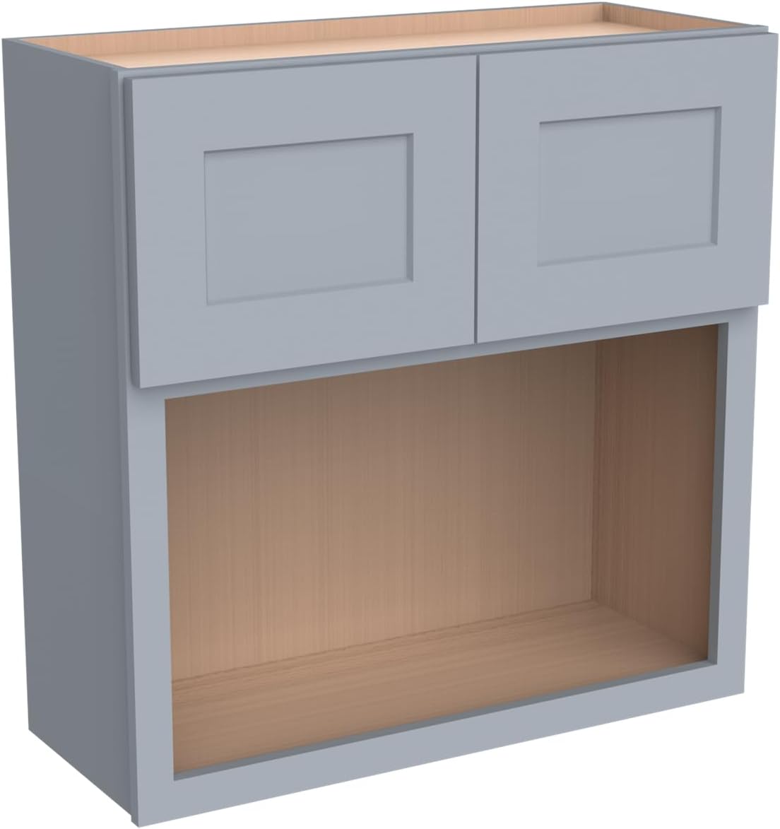 Solid Wood Shaker Wall Cabinet for Microwave – Space-Saving RTA with Open Shelves, Perfect Kitchen Pantry Storage & Durable Wall-Mounted Organizer (SK-Grey, 30" W x 24" D x 36" H)