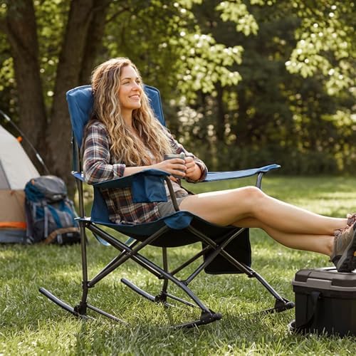Portal Folding Outdoor Rocking Camping Chair, 350LBS Portable Rocker | 10s Fold, Compact Carry Bag, 24" Padded Back, Cup Holder, Side Pocket, 600D Polyester