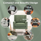 COLAMY Modern Wingback Living Room Chair, Upholstered Fabric Accent Armchair, Single Sofa Chair with Lounge Seat and Wood Legs for Bedroom/Office/Reading Spaces, Green