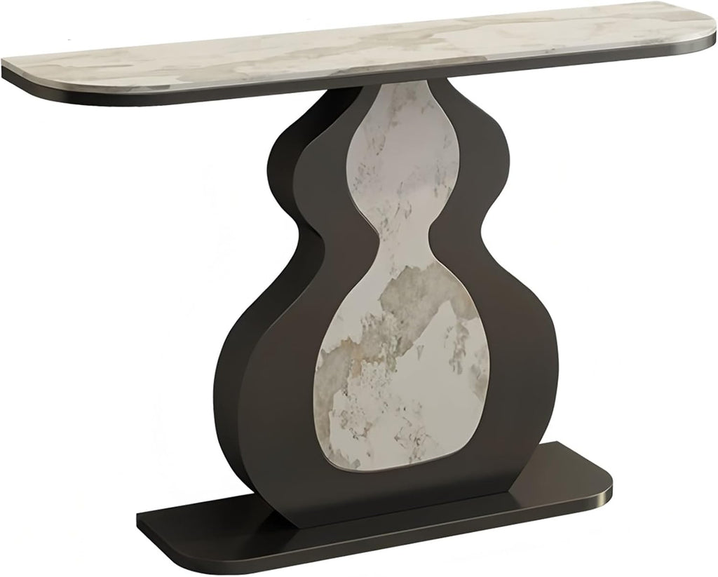 Modern Console Table with Sintered Stone Top | Narrow Console Table with Metal Frame, for Hallway Living Room Bedroom Hotel & Behind Sofa(Black-B,150x30x80cm)