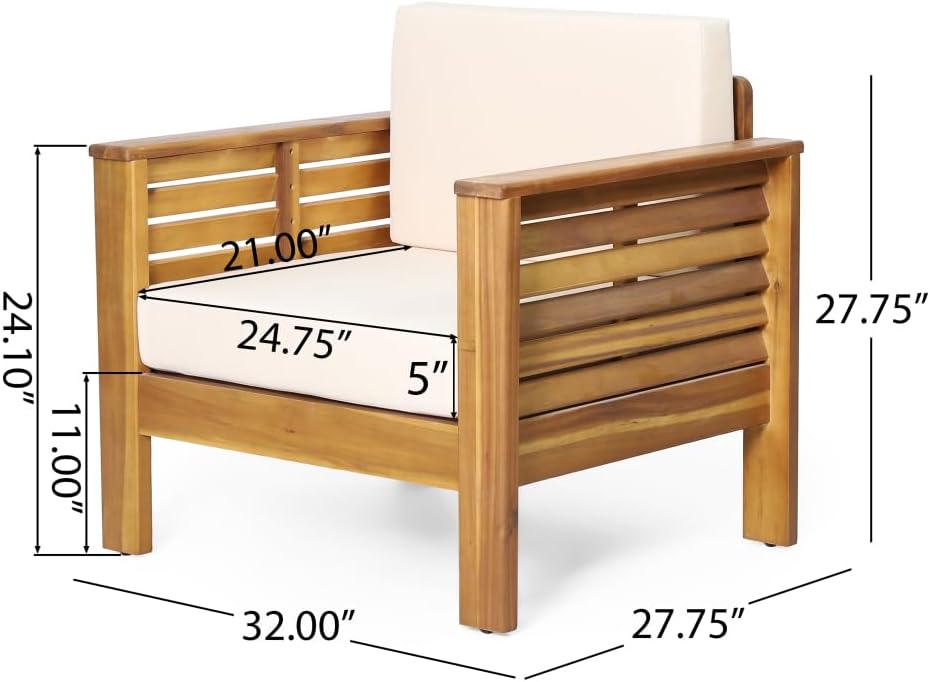 free-space Mi Apricot seat Cushion Courtyard Leisure Single Chair, Solid Wood Balcony Meeting Chair, 27.75-inch Wide Outdoor Solid Wood Leisure Chair