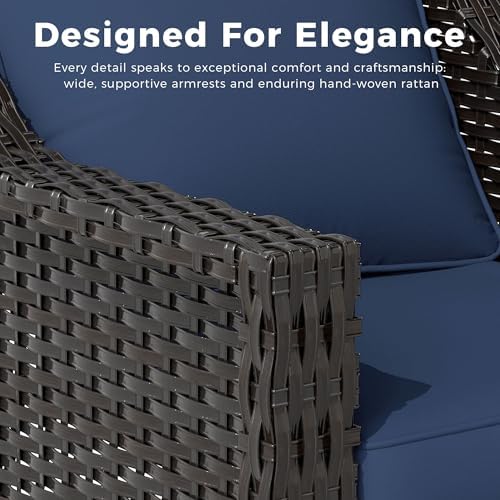 Outdoor Couch, Wicker Outdoor Conversation Set | Patio Couch with Olefin Removable Cushion, All-Weather Wicker Sofa with Deep Seat for Porch, Deck and Backyard, Blue