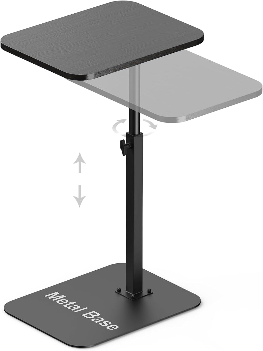 HzTinT Side Table Sofa Tray for Couch Heavy Metal Base Swivel/Adjustable Height, Sofa Bed Bathroom Study TV Tray C Shaped End Table Food Snack Trays for Eating