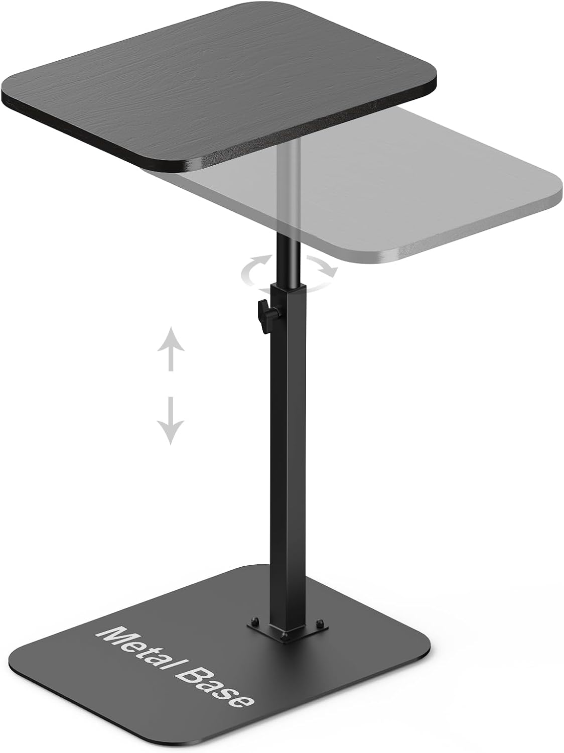 HzTinT Side Table Sofa Tray for Couch Heavy Metal Base Swivel/Adjustable Height, Sofa Bed Bathroom Study TV Tray C Shaped End Table Food Snack Trays for Eating