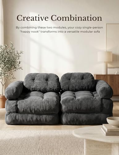 Folding Sofa Bed, L-Shaped Couch Back Support and Arm Pillow Futon | Convertible Sofa Bed for Living Room/Guest Use/Home Office, Foldable Couch for Adults, Dark Gray