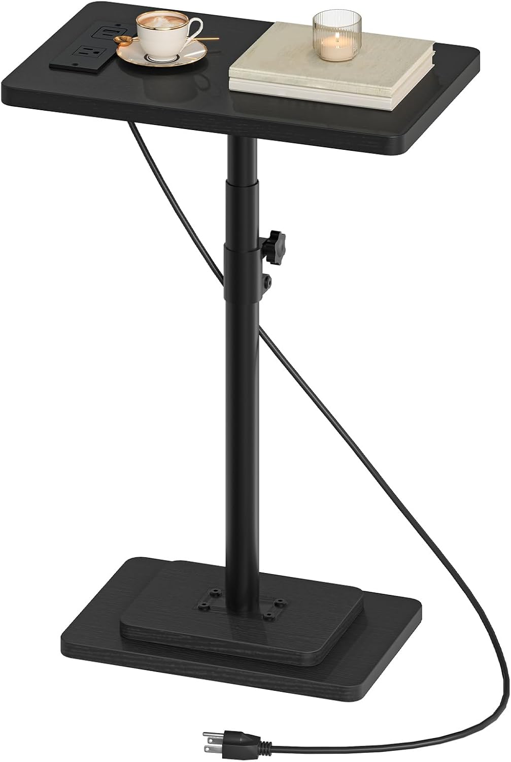 HOOBRO Adjustable Height End Table, 360° Swivel Narrow Side Table with Charging Station, Narrow Sofa Bedside Table for Small Space, Living Room, Bedroom, Black BB425UBZ01